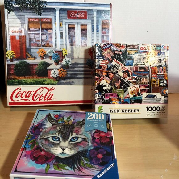 COMPLETE LOT of 3 Puzzles Coca Cola The General Store, Ravensburger Cat #JS